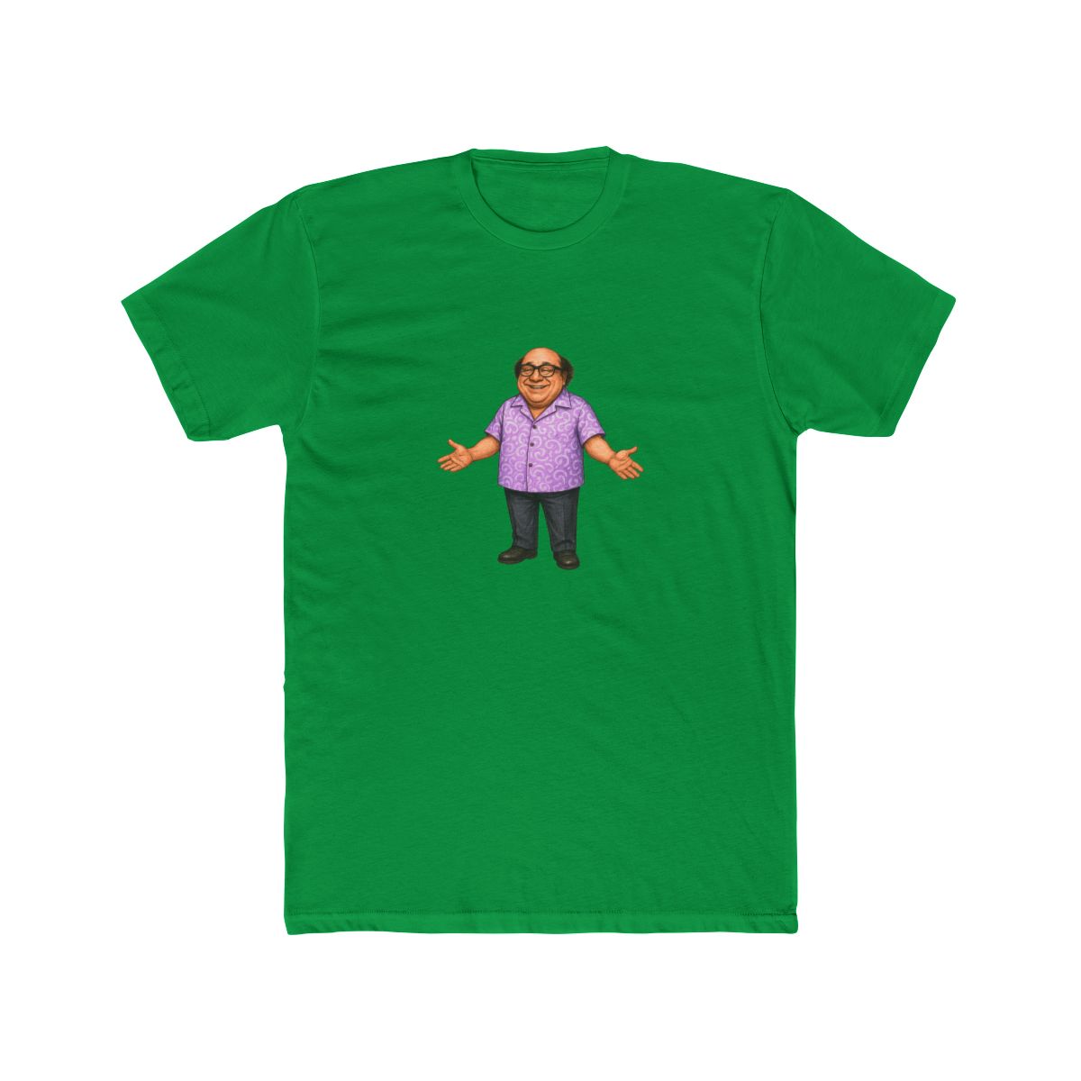 Cheerful Cartoon Man in Floral Shirt T-Shirt