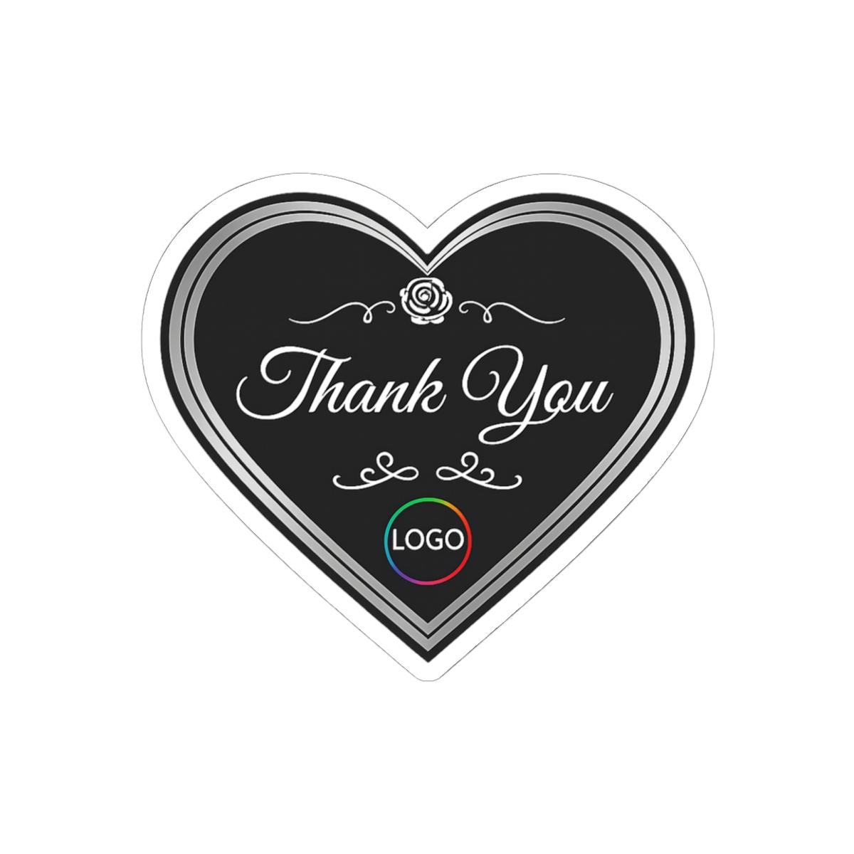Elegant Thank You Heart Silver Frame Sticker | Sophisticated Vinyl Decal